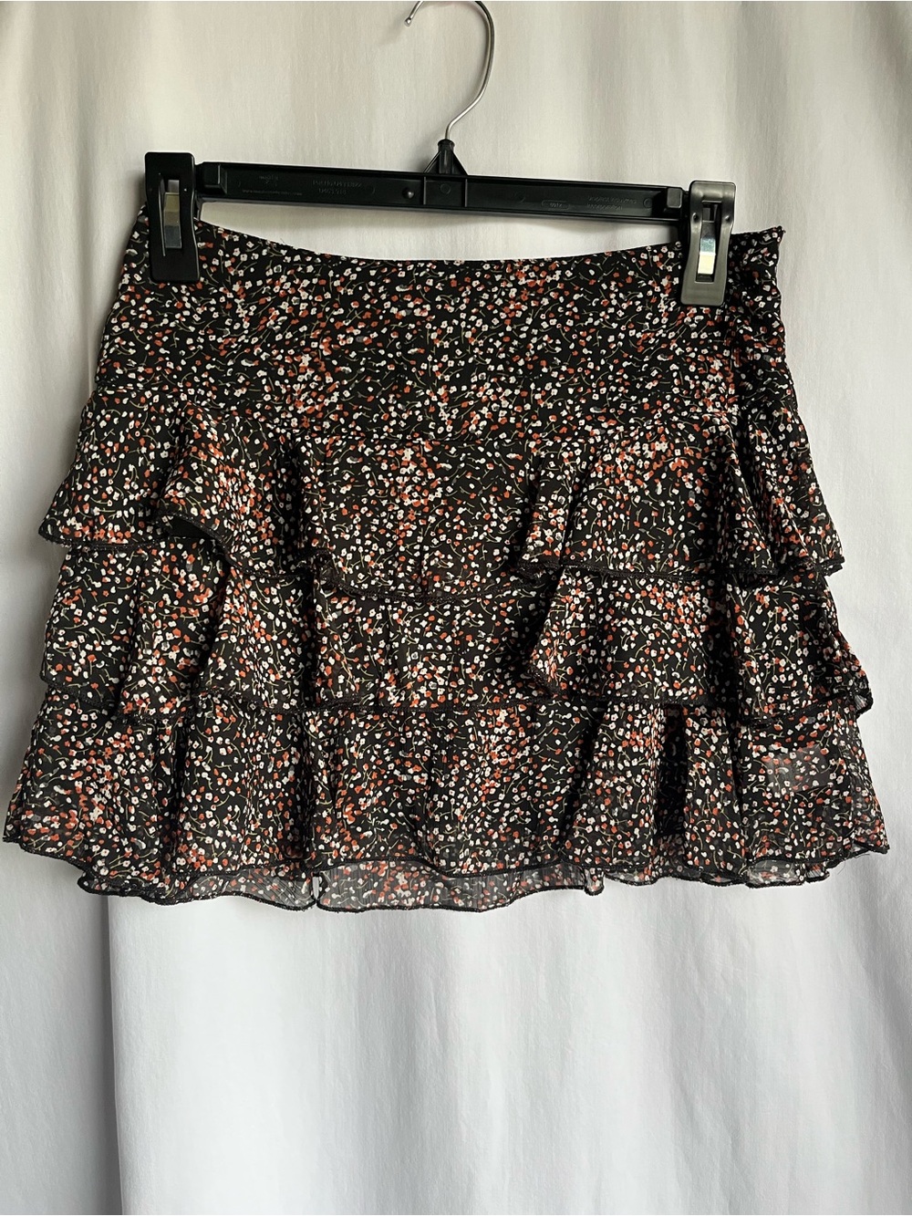 Xhilaration Black layered Mini Skirt with Red and White Floral Print small